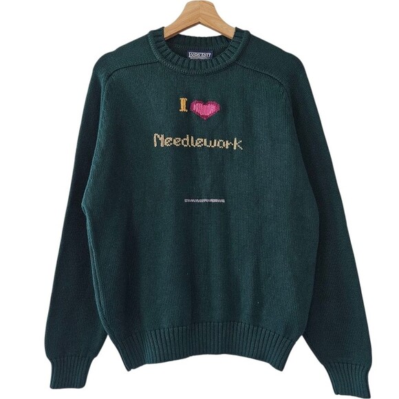 Lands' End Sweaters - Lands End Hunter Green Drifter Sweater Needlework Sew Lover Size Medium